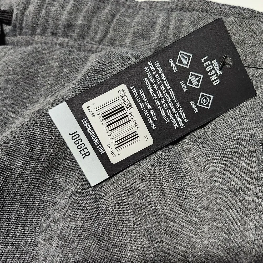 Leg3nd Men's Charcoal Heather Fleece Jogger Pants - XL (NWT)